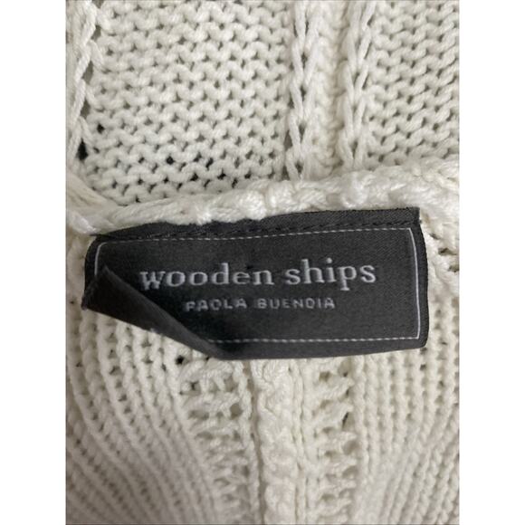 Wooden Ships Open Cardigan Sweater Dolman Sleeve White Cotton Blend S M - Picture 6 of 7